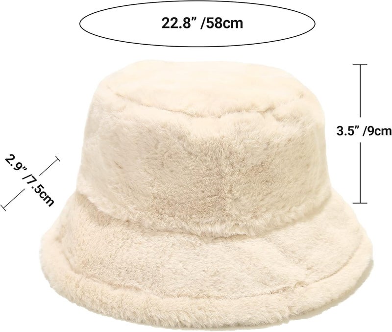 Umeepar Winter Faux Fur Fuzzy Bucket Hat Fluffy Warm Hat for Women Men - Image 5